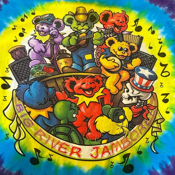 VIntage Grateful Dead Big River Jamboree Tie Dye T-Shirt Liquid Blue Size XXL - Picture 8 of 14